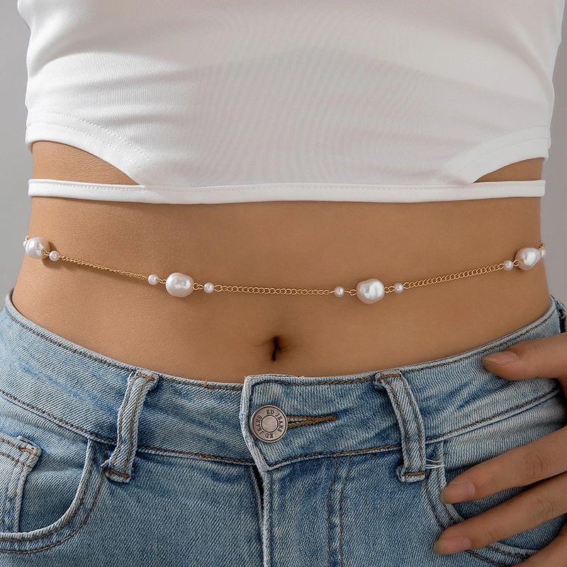 Bohemian Starfish Conch Shell Waist Chain for Women Fashion Imitation Pearl Personality Beach Belly Chain Body Jewelry Gifts