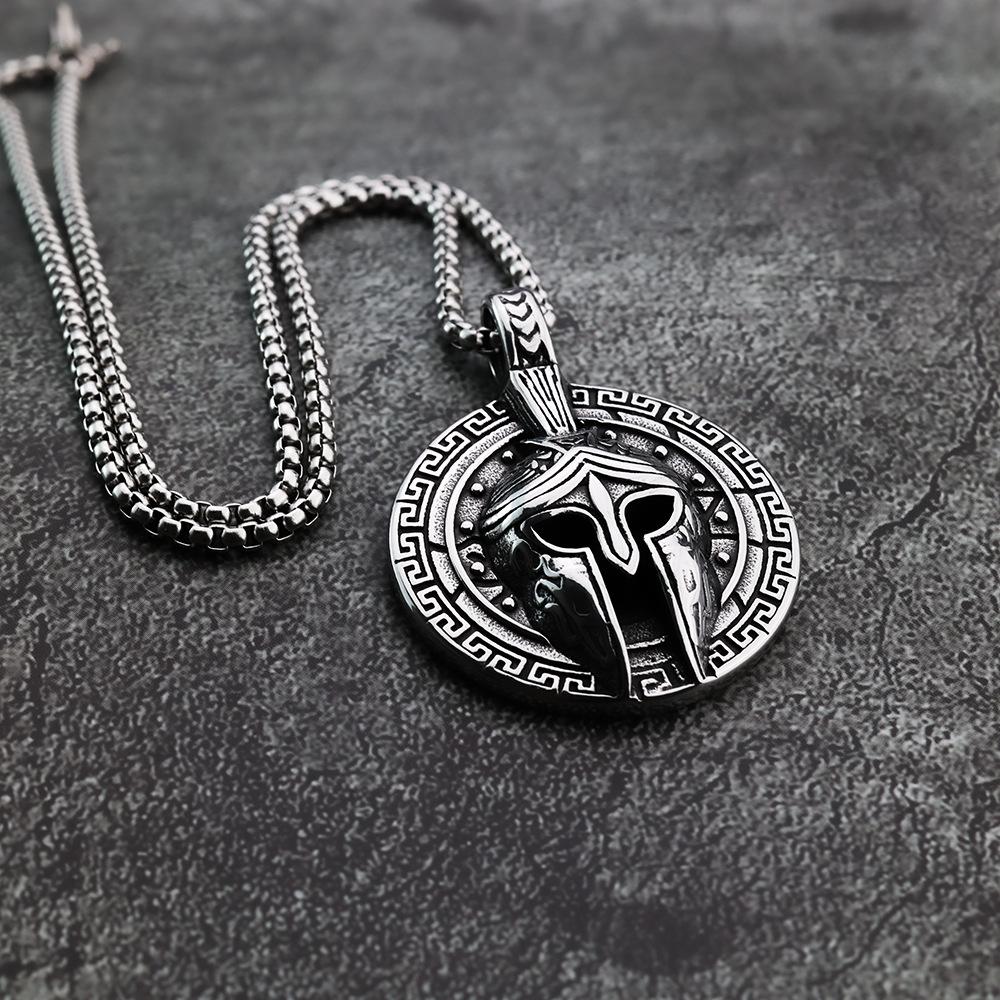 

Vintage Solid Stainless Steel Spartan Warrior Mask Pendant Necklace For Men Cool Unique Gift