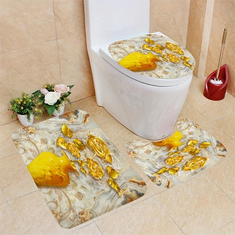 4 buc. Seturi de perdele de duș cu model de trandafir auriu pentru baie Covoare de baie antiderapante Capac de toaletă Covoraș de baie Set de baie