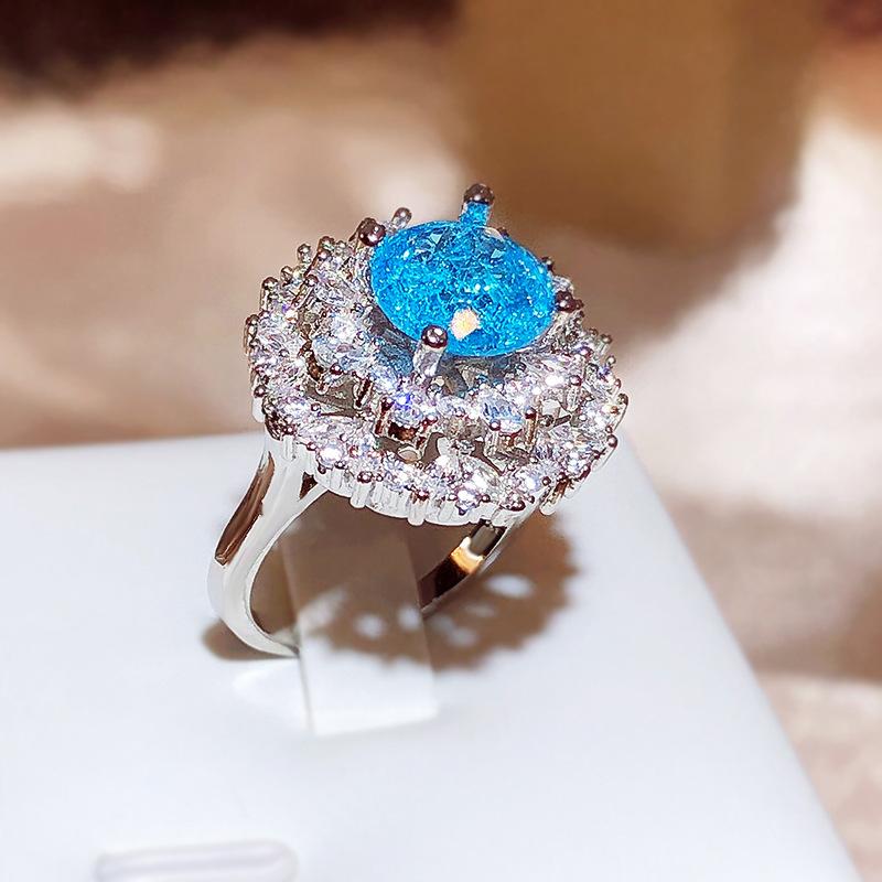 High-quality Blue Zircon Ring for Women's Fashion Party Jewelry Paraiba Ring Engagement Ring Anniversary Gift