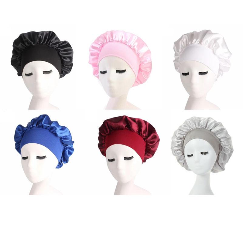 New Solid Satin Bonnet Sleep Hat Night Hair Care Shower Unisex Cap Styling Tool