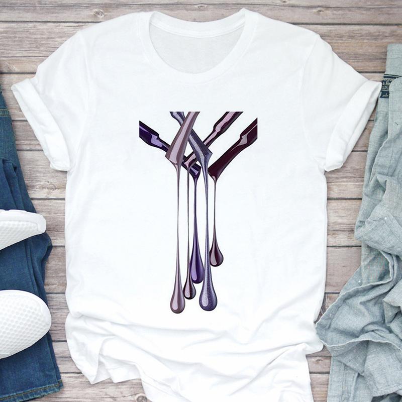 

Women T-Shirt 3D Make Up Color Graphic Top Female T Shirt Harajuku Streetwear O-Neck Clothing Casual Ladies Tee Tops Shirts XL білий