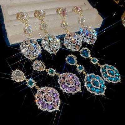 Boucles d'oreilles pendantes Flash Drop Carré Rond pour Femmes Luxe Léger Haut de Gamme Boucles d'oreilles Pendantes 2025 Mariage Luxe Designer Zircon