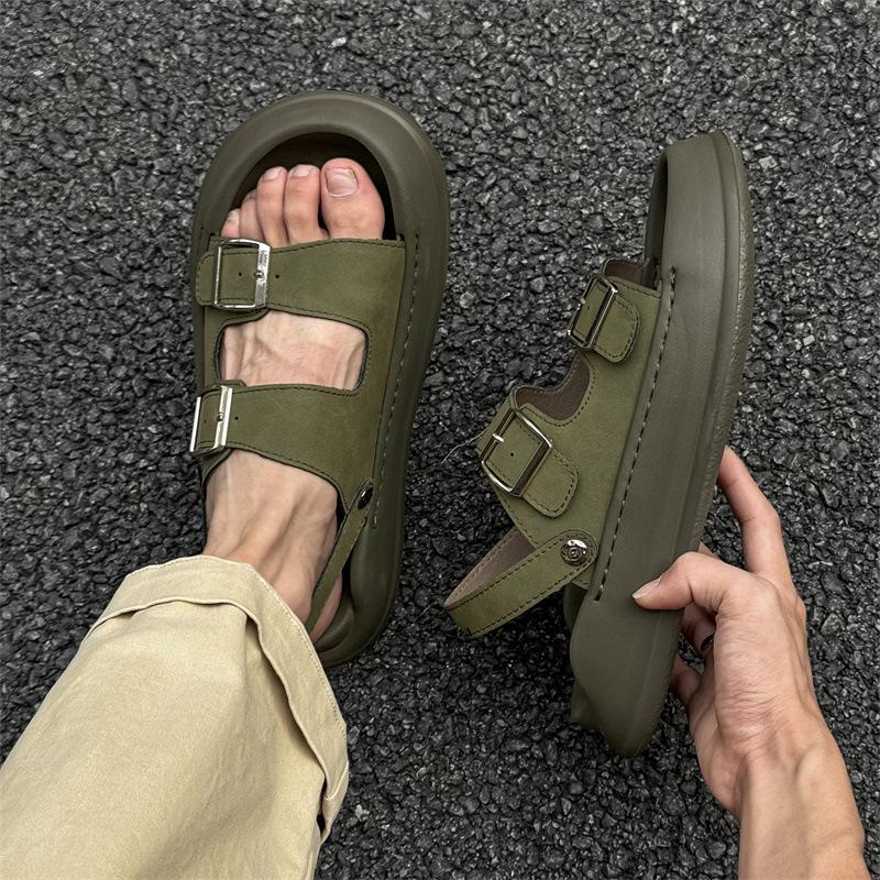 2025 New Summer Outer Sandals Open-toe One-pedal Platform Beach Shoes 371228 Olive green-J