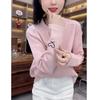 Elegant Korean Style Stand Collar Heart Print Fleece Top - Warm and Tummy Covering for Autumn/Winter