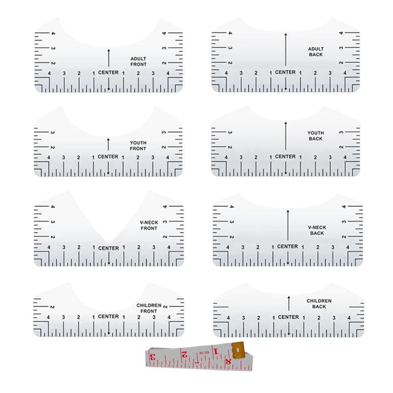A96I-9Stk T-Shirt Lineal Guide Zum Zentrieren Vinyl, Transparent V-Ausschnitt/Rund PVC-Lineal Zum Ausrichten, Hitzepresse