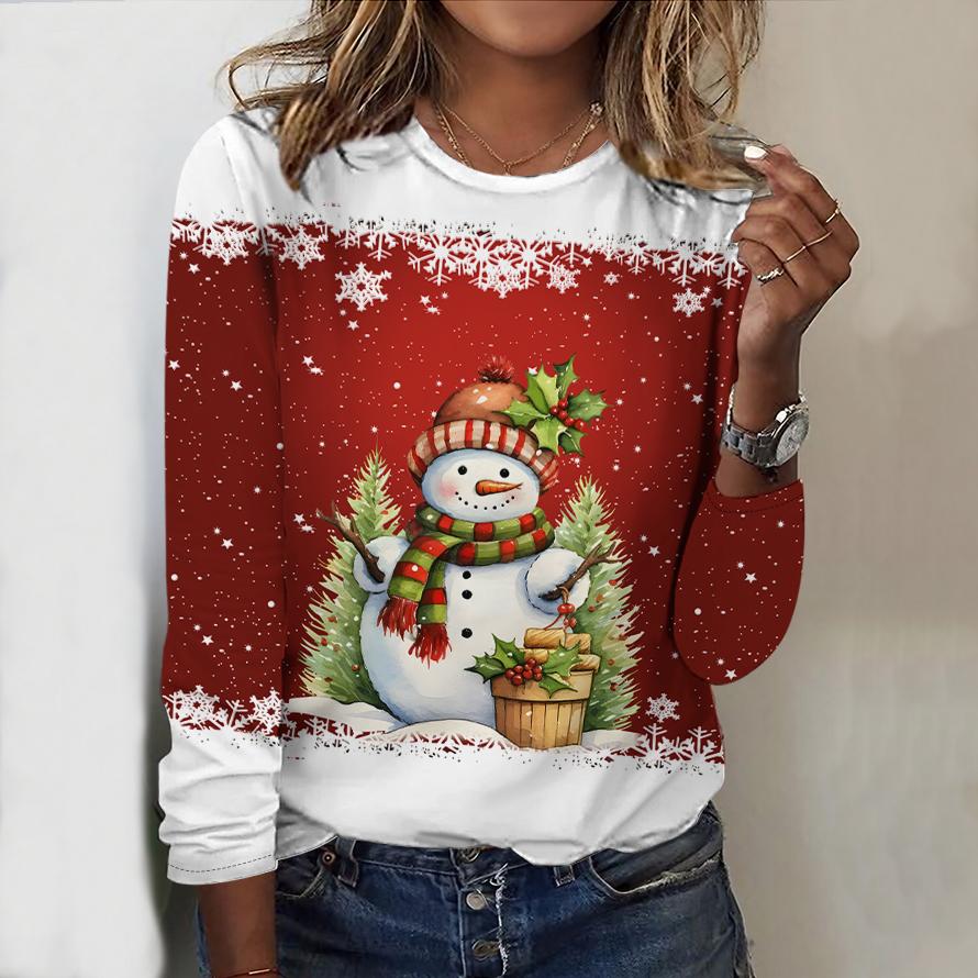

Женский новый повседневный топ с круглым вырезом и длинным рукавом на осень-зиму 2025 года с 3D-рождественским узором. Идеальный подарок на Хэллоуин и Рождество. 8XL белый