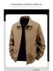 Men's Retro Pilot Lapel Cotton Jacket - Solid Color, Plus Size, Spring/Autumn Workwear Style