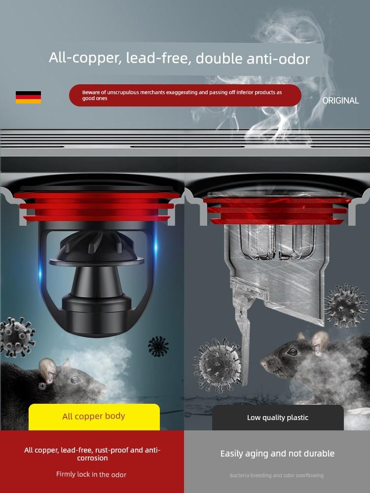 All-Copper Floor Drain Deodorizer, Bathroom Sewer Anti-Odor Seal Cover, Toilet Anti-Odor Inner Core Odor-Blocking Device