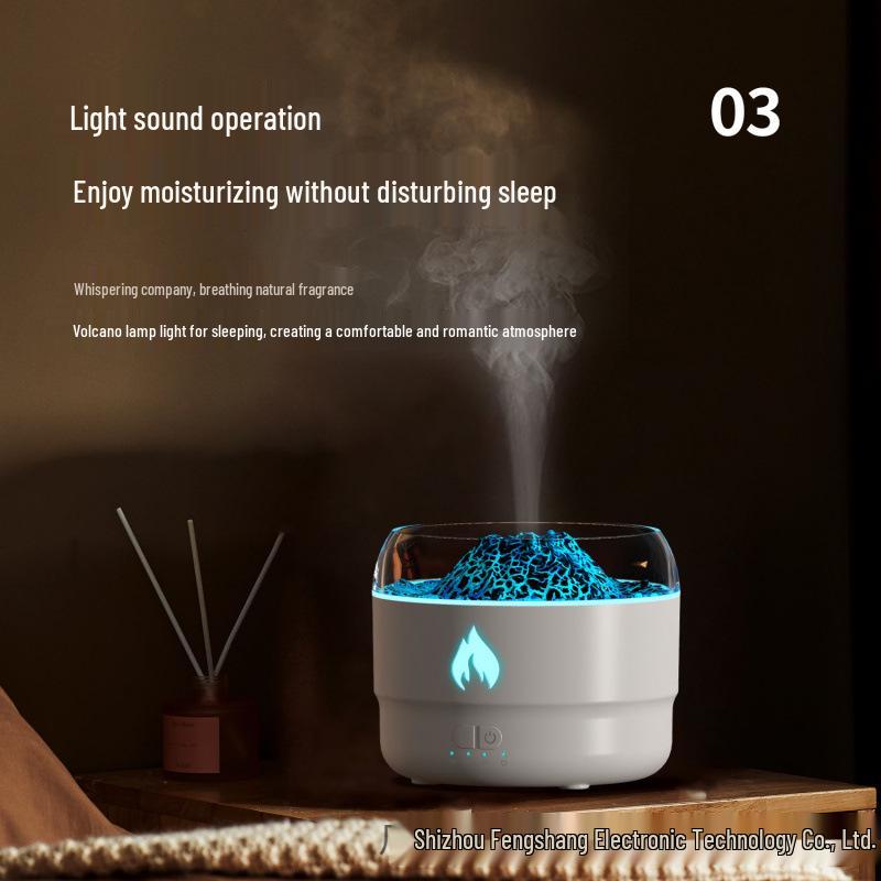Volcano Aromatherapy Flame Humidifier – 7-Color Night Light with Fine Spray for Home and Bedroom