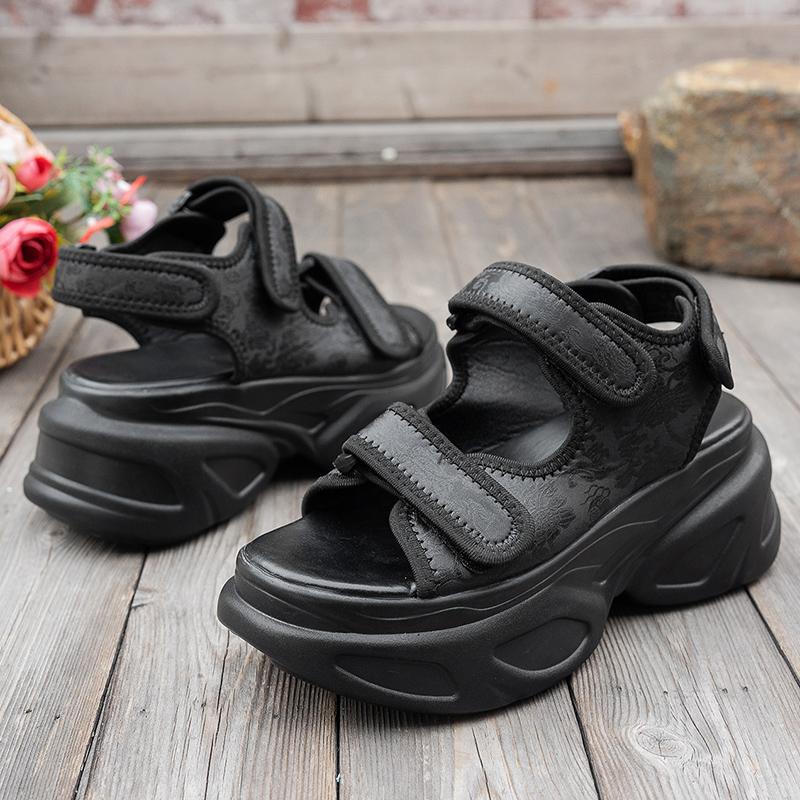 Silver Chunky Platform Sports Sandals for Women Summer Hook Loop Wedge Heel Sandals Woman Thick Bottom Casual Sandles