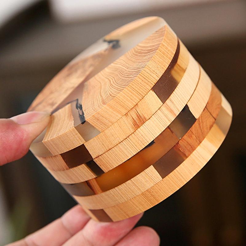 Wood Resin Coasters with Holder Set Coffee Coasters Unique Drink Coasters for Coffee Table Home Decoration Wooden Tea Coaster