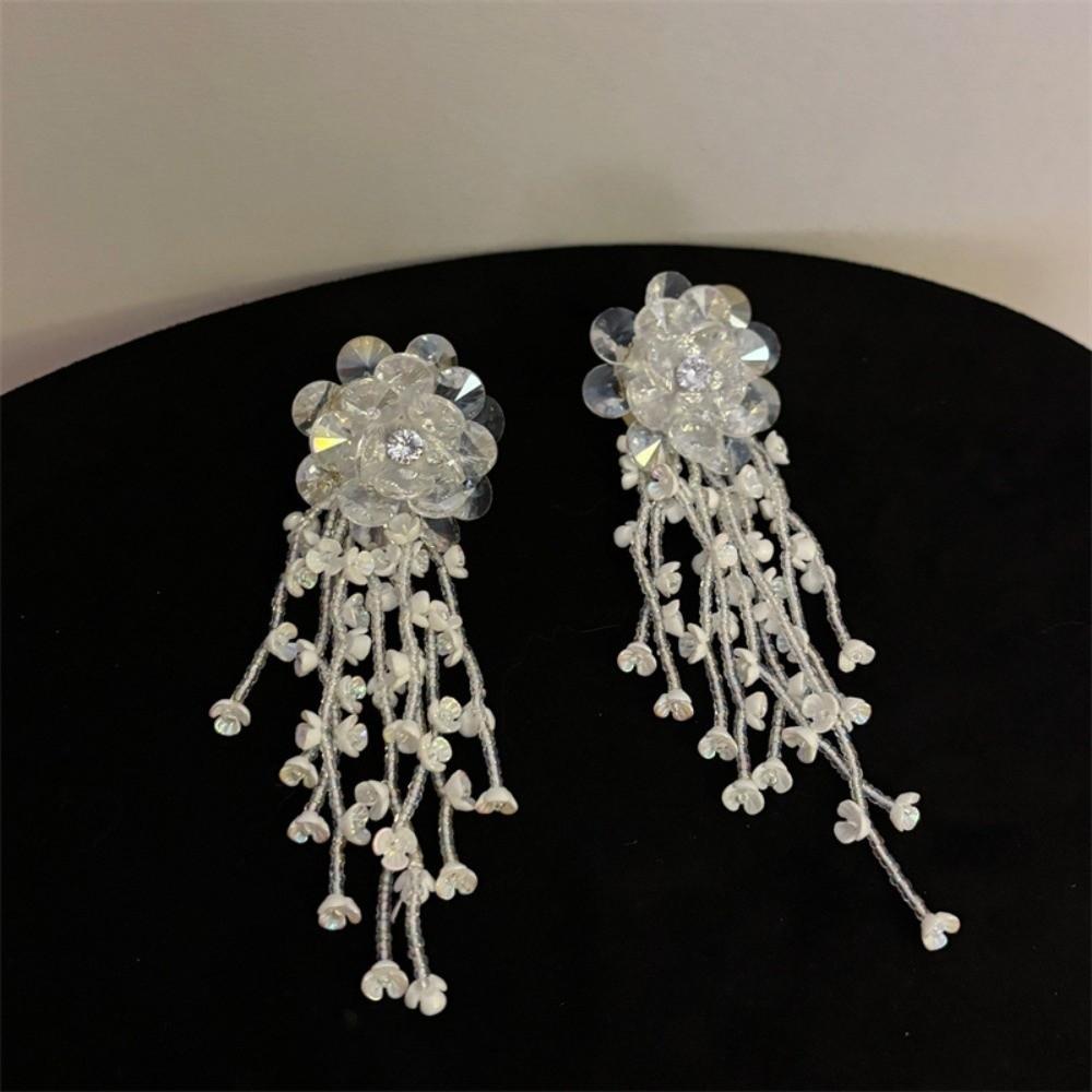 Zinc Zinc Alloy Crystal Beads Ear Drop Rhinestone Long Ear Drop Brilliant White Flower Earrings  Women