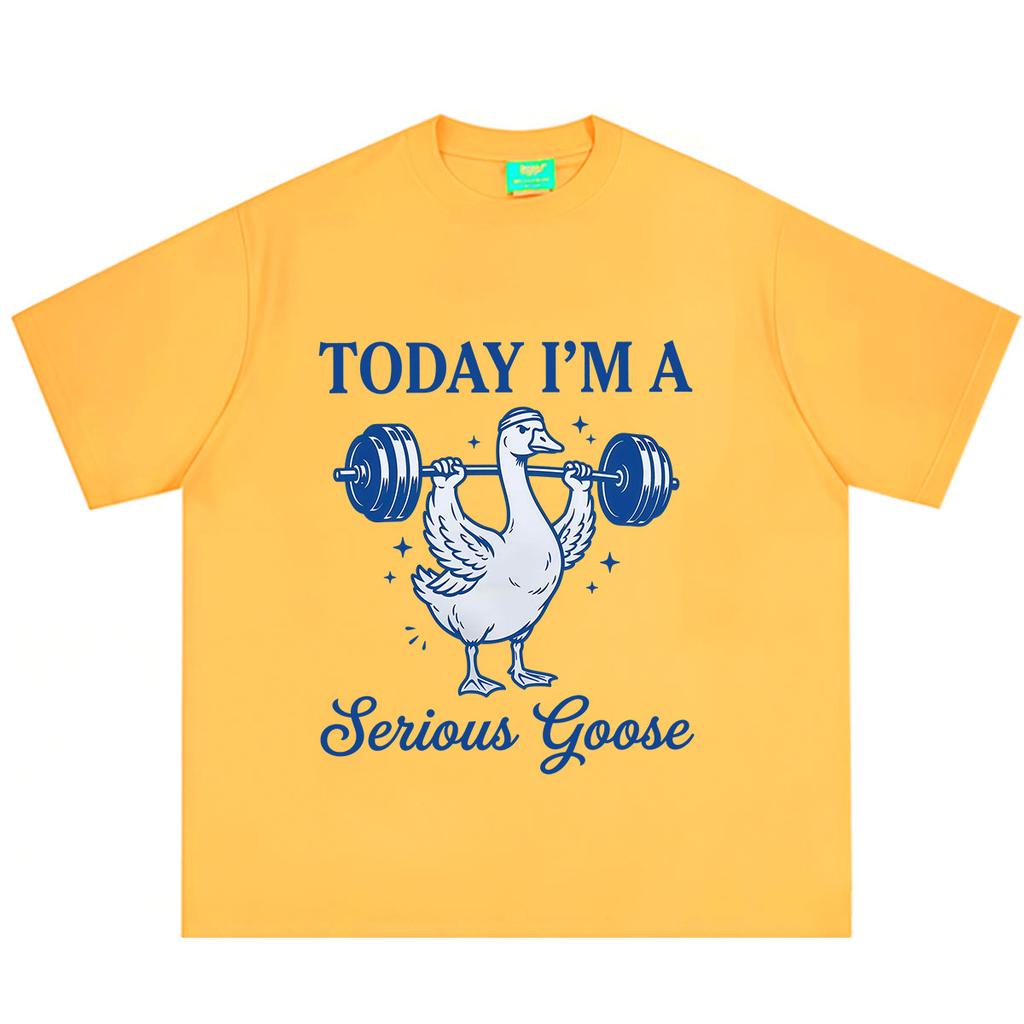 Im A Serious Goose Today Vintage Funny Goose Lifting Weights Print Tshirt Unisex Unisex Fashion Loose Casual Cotton Tshirts Tops