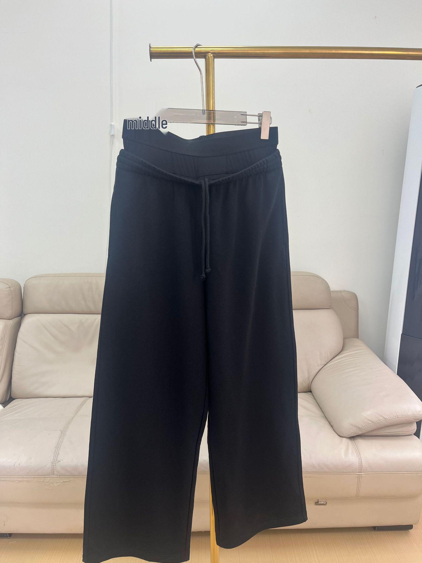 

Skims-Style Double Waist Wide-Leg Sweatpants: Elastic, Drawstring, Casual Loose Fit for Women Extra Small чёрный