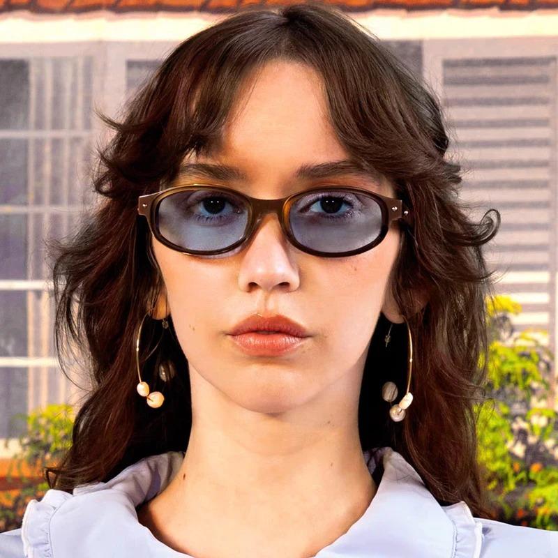 New Y2K Fashion Sunglasses for Women Small Oval Frame UV Protection Female Glasses Personalized Trendy Mi Nail Style