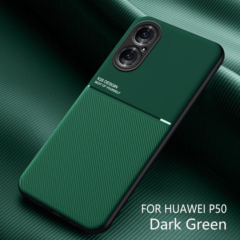 For Huawei P50 P 50 Pro Case Car Magnetic Holder Leather Texture Phone Cases For Huawei P50 Pro P50Pro Soft Bumper Back Cover