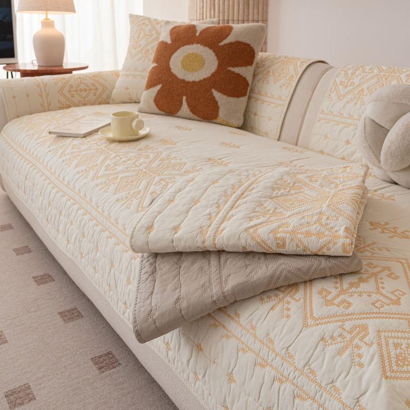 Nordic Style Embroidered Sofa Cushion Quilted Technology Couch Cushions Four Season Universal Backrest Armrest Dustproof Cloth Same Style Pillow Cover