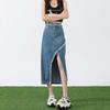 Personalisierter Schlitz Unregelmäßiger Denimrock Neu High-Waist Midilänge Vielseitiger Denimrock