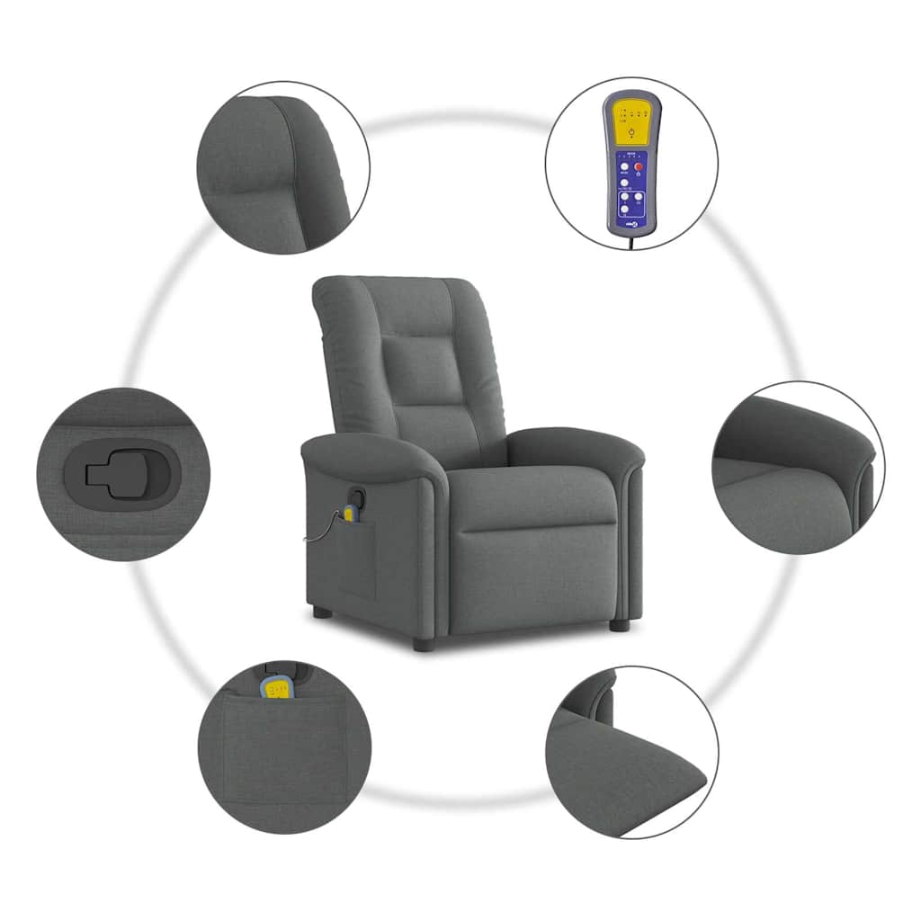 Foldable Massage Armchair, Dark Grey, Fabric Upholstered