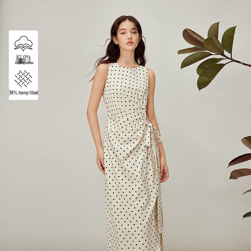 INMAN Французское плиссированное платье без рукавов в горошек L