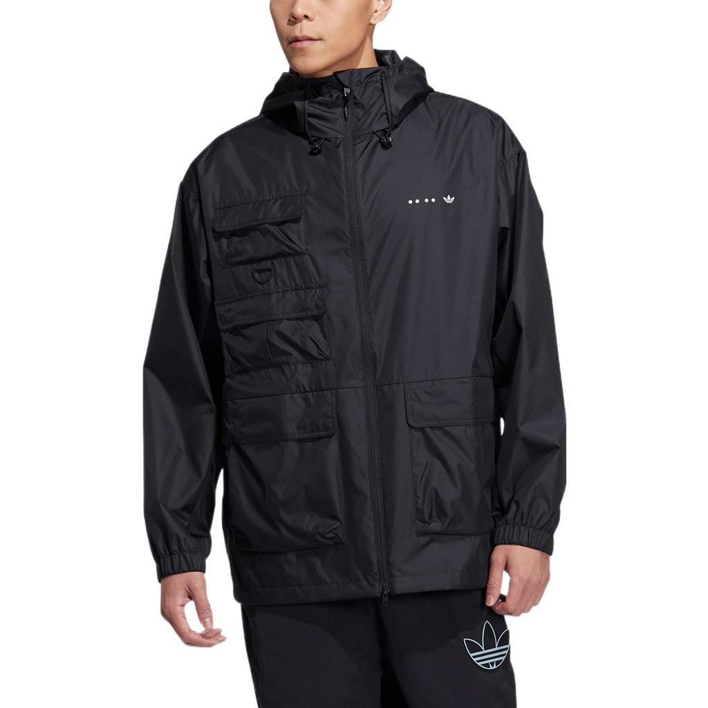 Men's adidas originals SS22 Solid Color Stand Collar Hooded Drawstring Sports Jacket Autumn Black HS2025