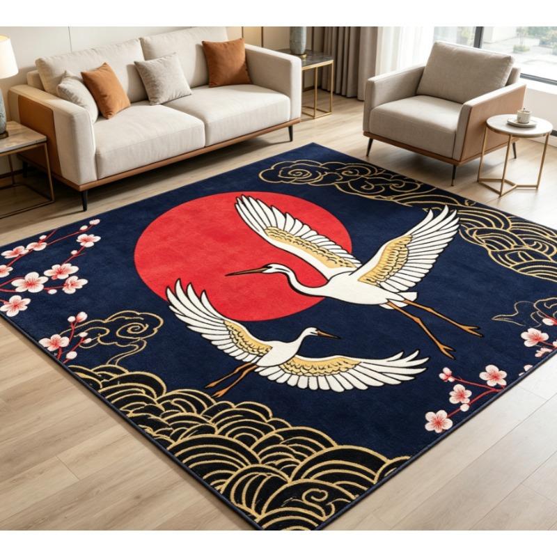 Classical Wind Crane Pattern Living Room Big Rug, Crystal Velvet Wear-resistant Bedroom Mat, Easy To Clean Kitchen Carpet