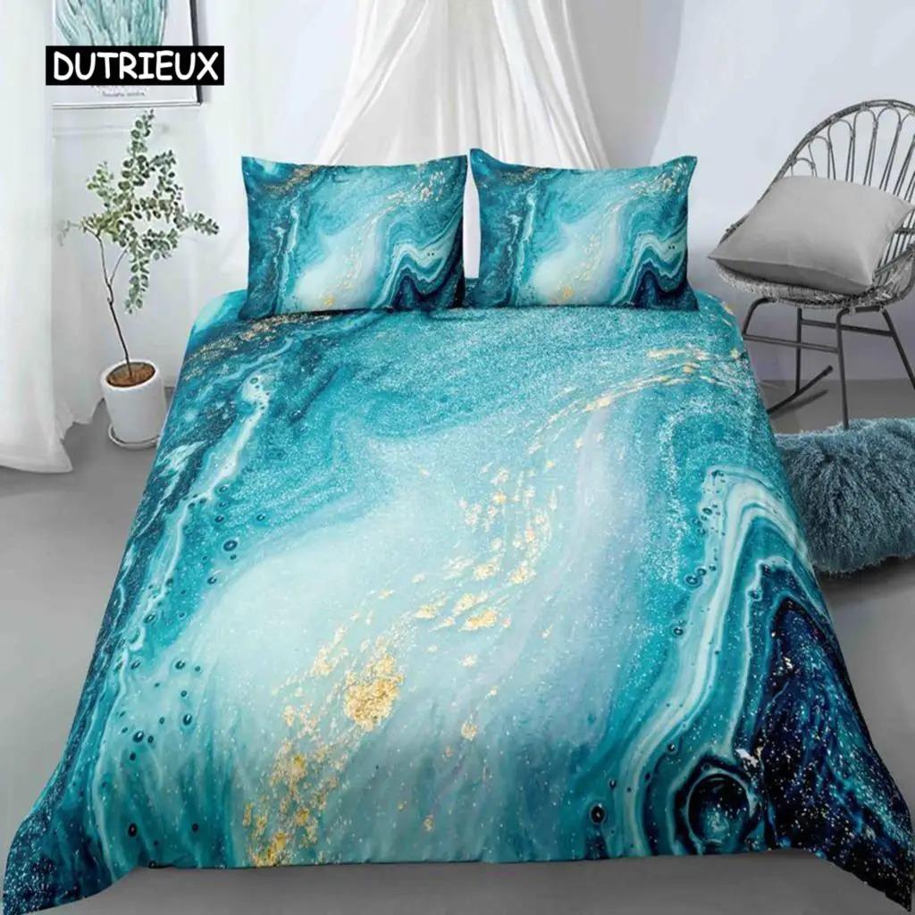 

Пододеяльник Chic Marble Duvet Cover Microfiber Mint Gold Glitter Turquoise Комплект постельного белья Abstract Aqua Blue Quilt Cover Single Twin Full Size 70x133cm 2pcs