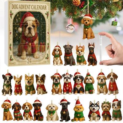 Dog Lovers Advent Calendar 2025 Acrylic Dog Pendant 24-Day Christmas Countdown Calendar