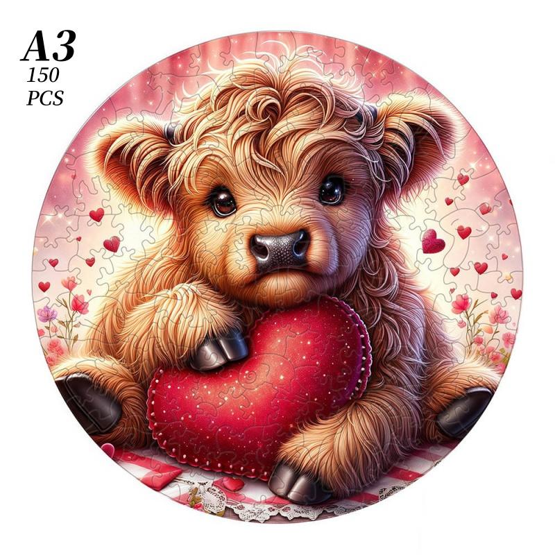 Non-Toxic Beautiful Highland Cow Animal Wooden Puzzle For Adults Children Wood Jigsaw Crafts Shaped Birthday Gift Toys Puzzle