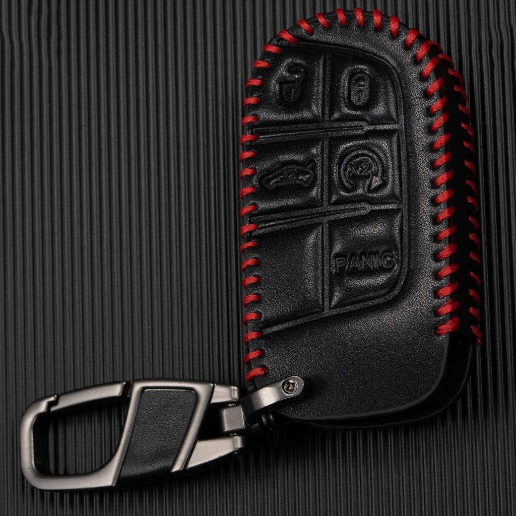For Jeep Grand Cherokee Compass Dodge Charger Chrysler 200 300 300C Remote Key Cover Case Protect Key Chain Ring PU Leather Auto