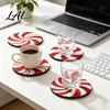 Winter Home Decor Accessories 4Pcs Red White Spiral Wooden Coasters Round Peppermint Candy Drink Lightweight Stackable Wood Mat Heat‑Resistant Cup