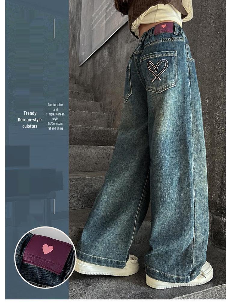 Mädchen Fleecegefütterte Weitbeinjeans - Modischer Koreanischer Stil für Herbst & Winter