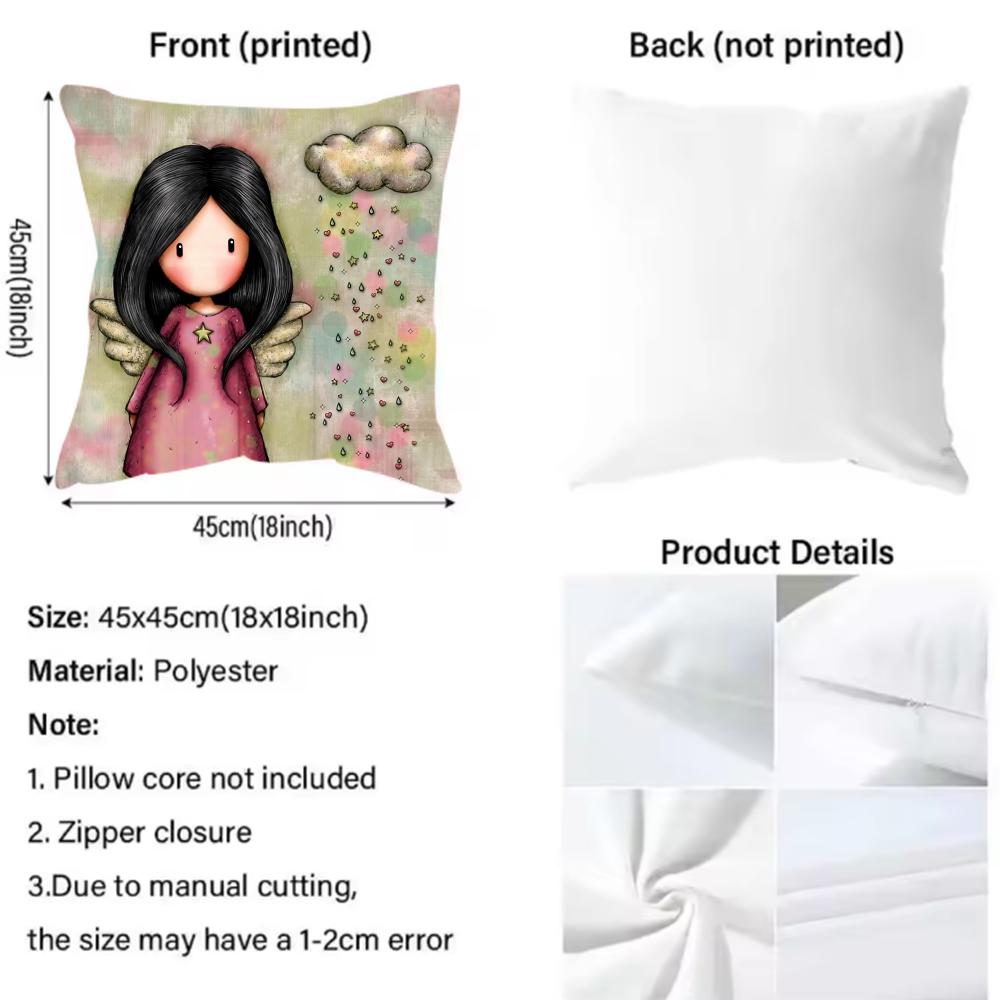 S-Santoro Gorjuss Cartoon Cushion Cover Pattern Printed Pillowcase for Living Room Sofa Cushion Cover & Bedroom Decor