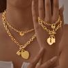 Vnox Luxury Love Lock Necklace Bracelet Set Stainless Steel Thick Chain Punk Rock Female Jewelry Gifts