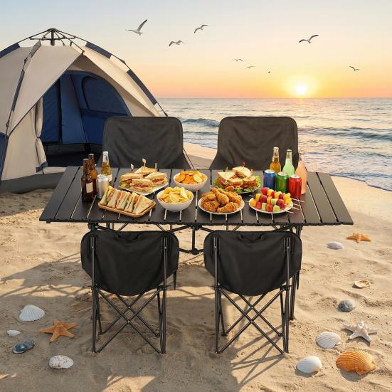 Camp Chair Table 5Pcs Collapsible Set with 4 Single Chairs 1 Table Heavy Duty Folding Camping and Chair Portable for Outdoor Hiking Travel Patio