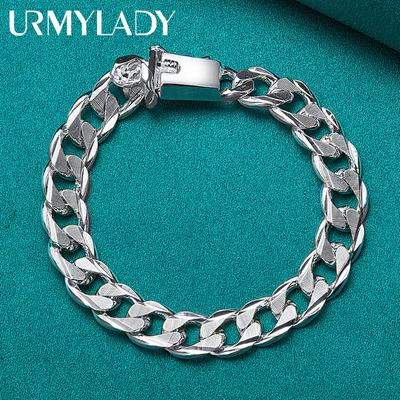 Fine 925 Sterling Silver Men 10MM Side Chain Bracelet For Women Wedding Party Fashion Jewelry