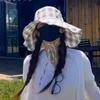 Zhao Ruth Plaid Sunscreen Bucket Hat Women's Summer UV Protection Big Brim Showing Face Small Sun Hat
