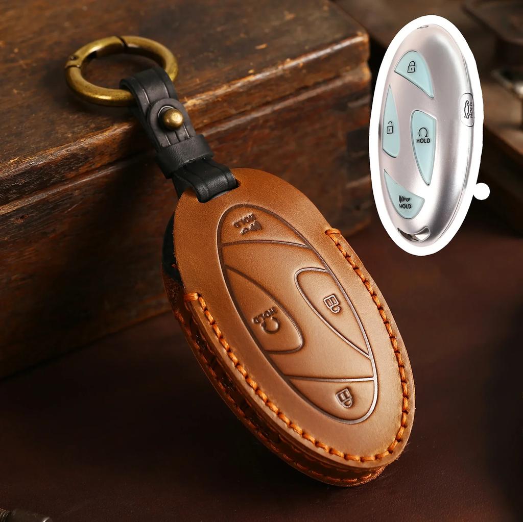 5/7 Buttons Leather Holder Shell Car Key Case Protector Cover For Hyundai Grandeur Gn7  Kona Ev  Smart Romote Keyless Go