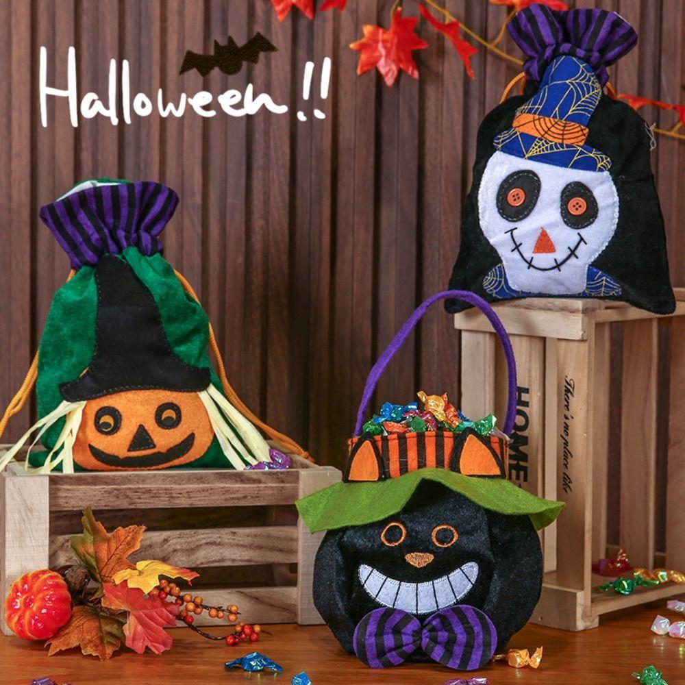 Gifts Pouch Trick or Treat Bag Non-woven Pumpkin Bag Funny Halloween Candy Drawstring Bag  Children