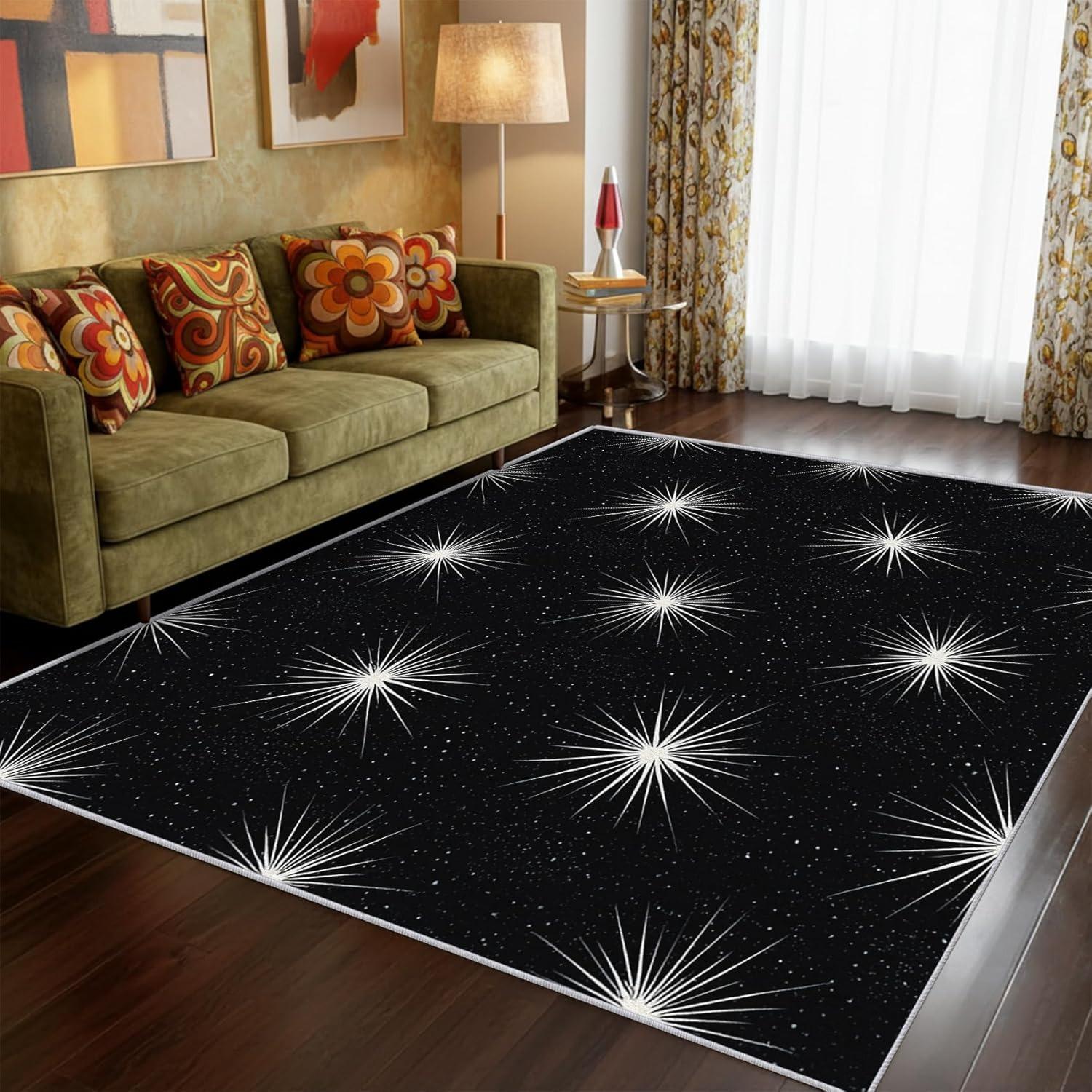 

Vintage Mid-Century Checkered Carpet Starburst Pattern Floor Area Rug Soft Non-Slip Home Decor Mat for Living Room Bedroom 40X60CM