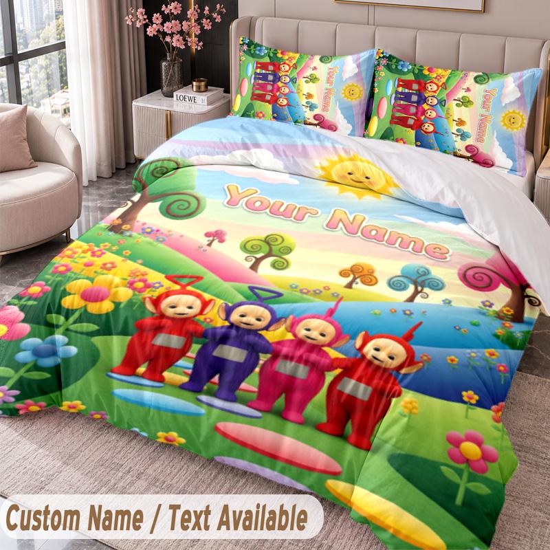 Custom Name Text 3Pcs Bedding Set Teletubbies Duvet Cover And Two Pillowcases