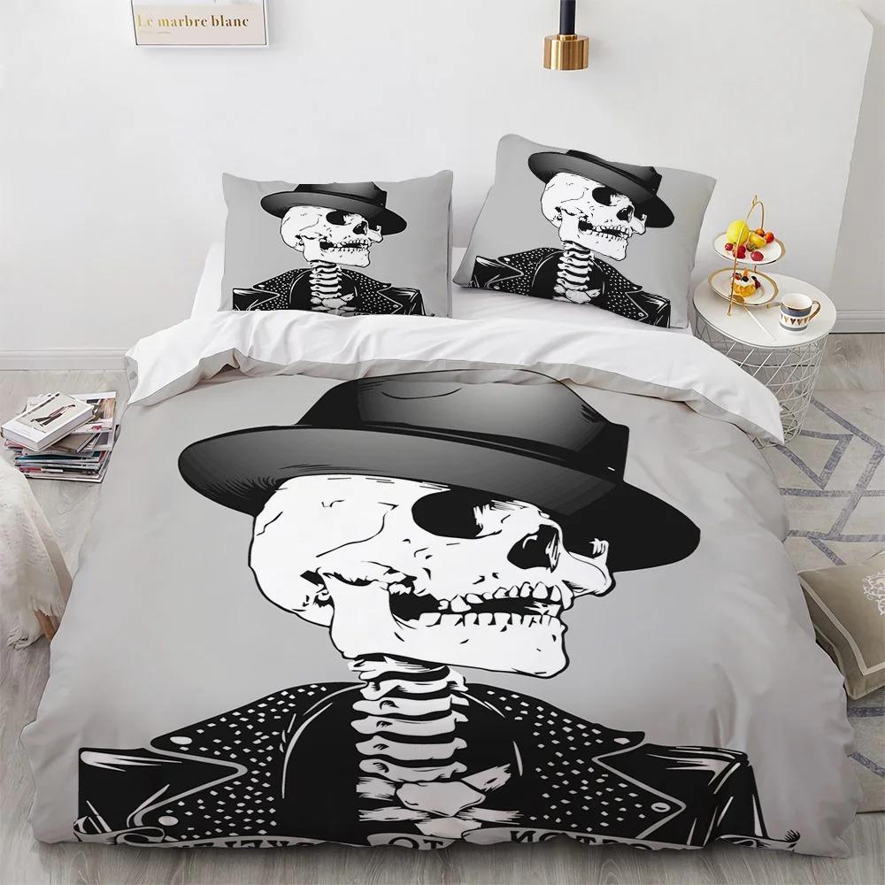 Skull Bedding Set 3D Print Terror Skulls Pattern Ghost Smile King Queen Size for Halloween Decoration Kids Teens Men Duvet Cover