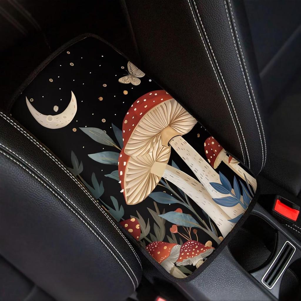 Dreaweet Stylish Spider Web Printed Black Car Center Console Armrest Cushion Cover Pad Soft Car Armrest Seat Box Cover Protector Auto Car Interior