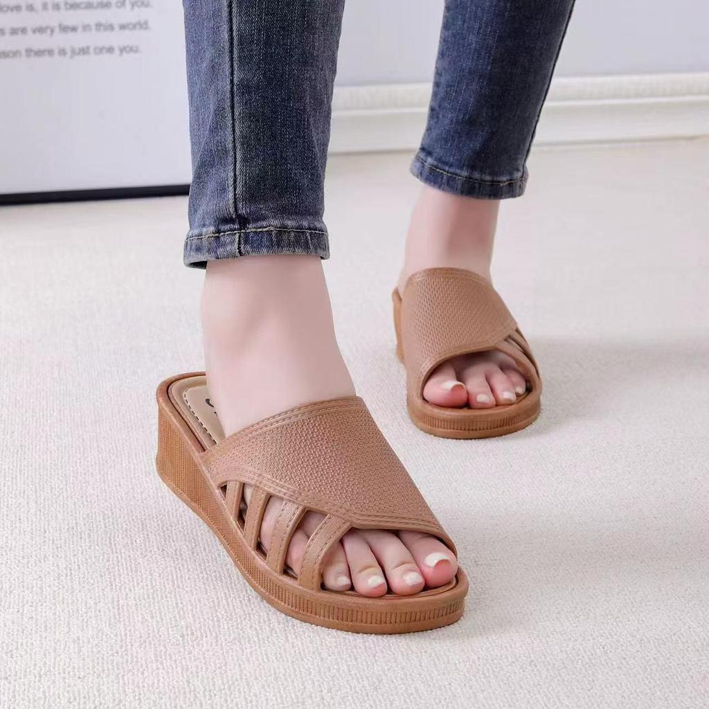 Fashionable Women's Summer Wedge Heel Slippers - Thick Sole, Breathable, Anti-slip, One-Strap Sandals