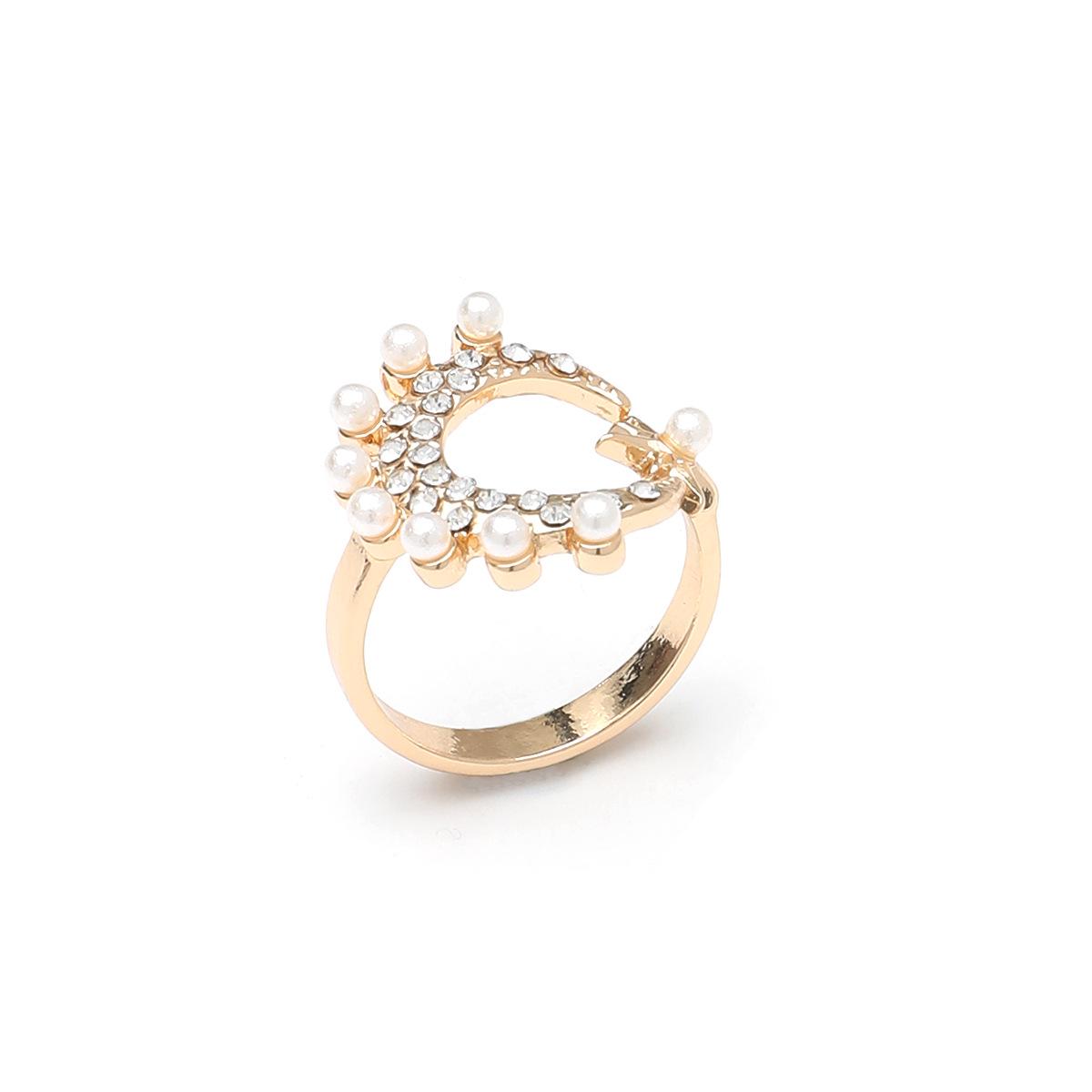 Luminous Pearl Diamond Star and Moon Ring – High-End Brilliant Finger Jewelry Adjustable Open Size
