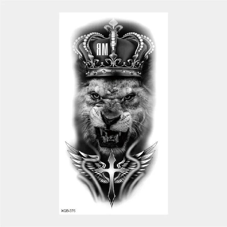 Upper Arm Sleeve Crown Lion Tiger Wolf Head Waterproof Temporary Stickers Body Art Fake Tattoo For Women Men