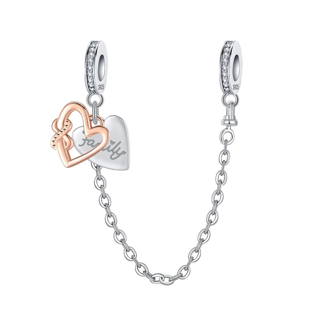 925 Silver Safety Chain Charm Bracelet Set Clover Lock Key Bear Peace Dove Fruit Decoration Beaded Fine Jewelry Gift
