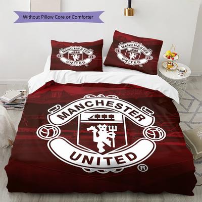 Man Utd Bedding Quilt Set Quilt Cover Pillowcase Home Decoration Birthday Gift (1 * Duvet Cover + 2 * Pillowcase, Without Core)