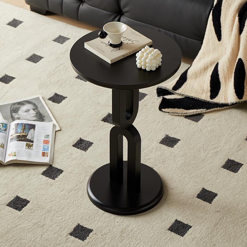 Solid Wood U-Shaped Round Table  Cream-Style Sofa Side teapoy  Vintage Bedside Round Table  Thick Japanese-Style Tea desk